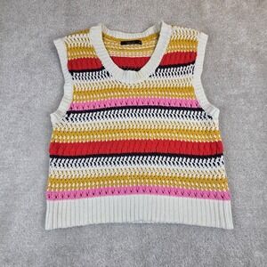 Deluc Women Striped Chunky Knit Sweater Vest Multi Color Crew Neck Sleeveless S